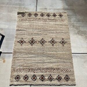 1960's KARL EYBL Cream Brown Diamonds Wool UNUSED Mid Century Modern Rya Rug